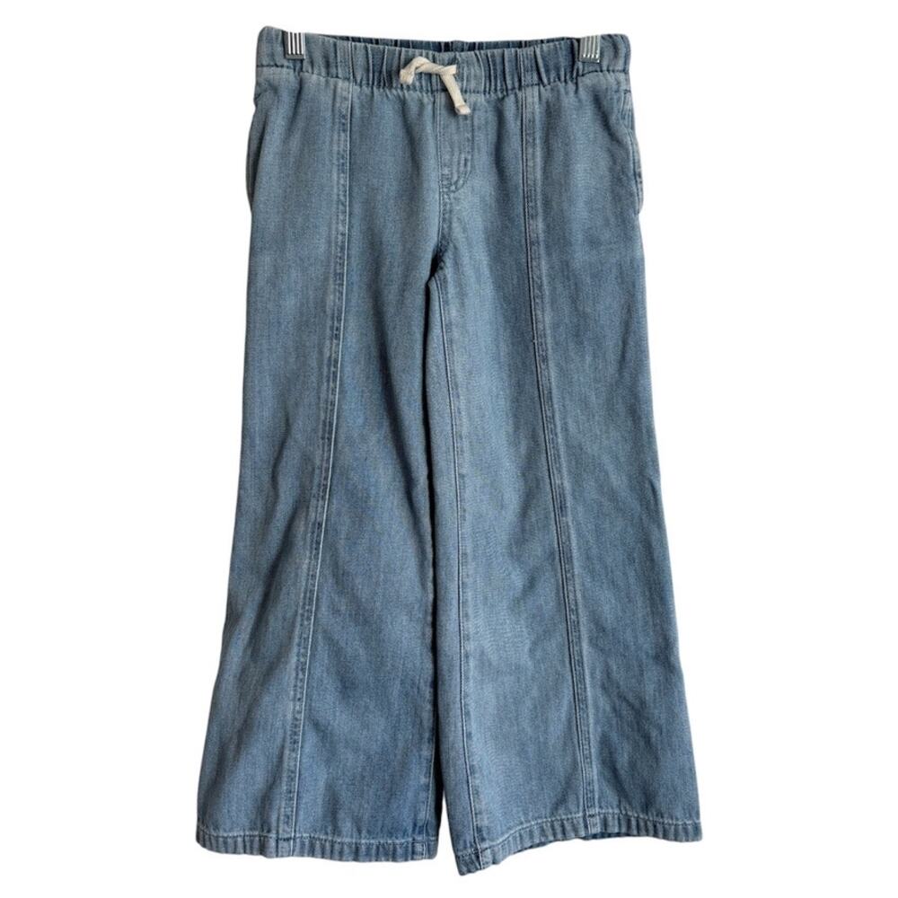 Cat & Jack Girls Wide Leg Light Wash Denim 100% Cotton Drawstring Jeans Size 7